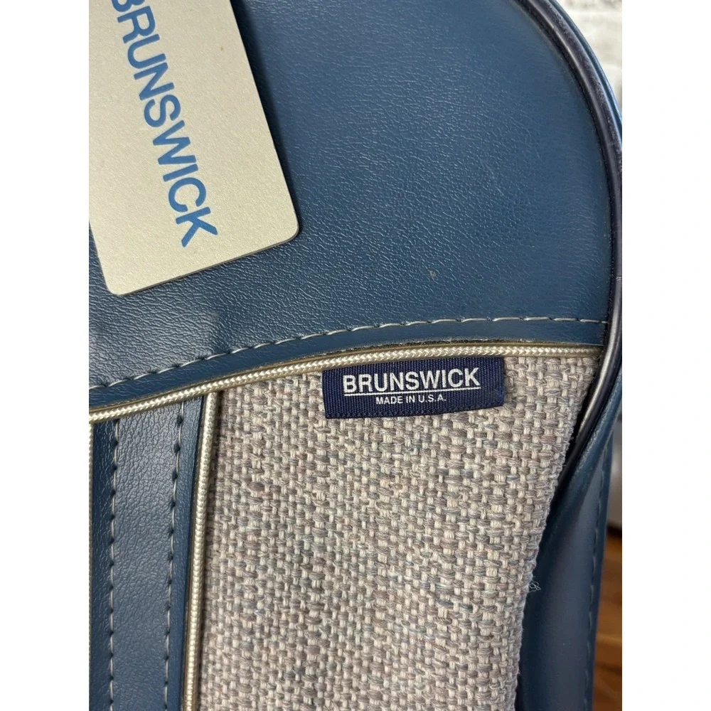 ⭐️Brunswick Retro Blue Bowling Ball Bag Vintage Vinyl⭐️w/ Tweed Fabric Top Carry